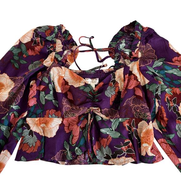 Band of the Free Floriane Purple Floral Print Crop Top Blouse Women’s Medium - Picture 3 of 9